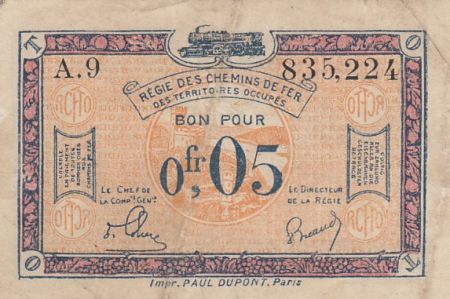 France 5 Centimes Régie des chemins de Fer - 1923 - Série A.9