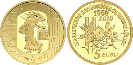 France 5 Euro OR  - 50 ans du Nouveau Franc 2010 Frappe BE - sans boîte ni certificat