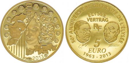 France 5 Euro OR  - 50 ans du Traité de l\'Elysée 2013 - Frappe BE - sans boîte ni certificat