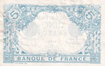 France 5 Francs - Bleu - 04-03-1915 - Série M.4528 - F.02.25