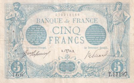 France 5 Francs - Bleu - 04-04-1916 - Série T.11197 - F.02.38