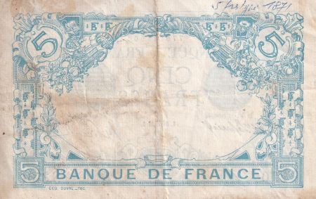 France 5 Francs - Bleu - 1913 - Série N.3101 - F.02.21