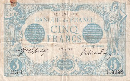 France 5 Francs - Bleu - 29-03-1915 - Série U.4948 - F.02.25