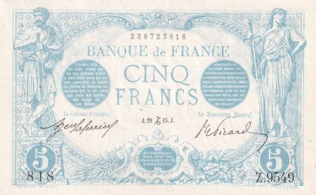 France 5 Francs - Bleu - 29-12-1915 - Série Z.9549 - F.02.34