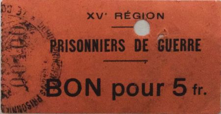 France 5 Francs - Bon des Prisonniers de Guerre - 15e Région (Castres) - PTTB
