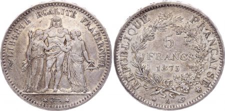 France 5 Francs - Hercule - IIIeme République - 1875 A Paris - Argent