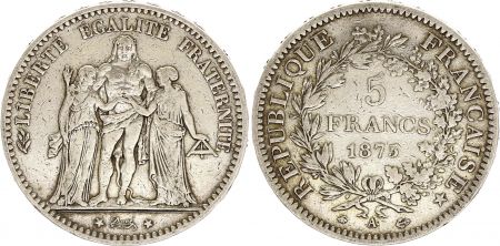 France 5 Francs - Hercule - IIIeme République - 1875 A Paris
