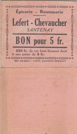 France 5 Francs - Lefert - Chevaucher - 1914-1918 - Santenay