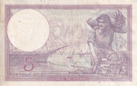France 5 Francs - Violet - 11-05-1933 - Série N.54957 - F.03.17