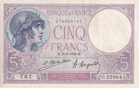 France 5 Francs - Violet - 16-05-1925 - Série O.22964 - F.03.09