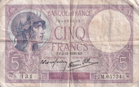 France 5 Francs - Violet - Années diverses - Séries variées - B à TB - F.04