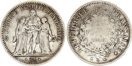 France 5 Francs, Hercule - IIe République -1849 BB Strasbourg