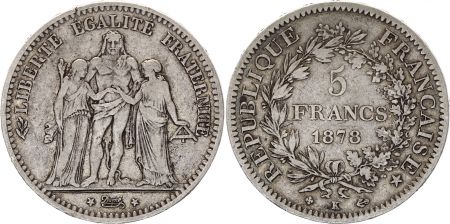 France 5 Francs  Hercule - III e République 1878 K Bordeaux