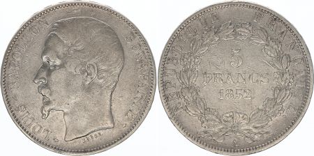 France 5 Francs, Louis-Napoléon Bonaparte - 1852 A Paris - Tête étroite - Argent