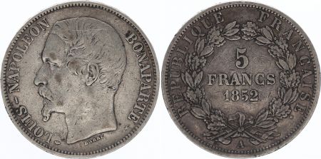 France 5 Francs, Louis-Napoléon Bonaparte - 1852 A Paris - Tête Large - Argent