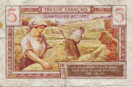 France 5 Francs  Trésor Français - Territoires occupés 1947 - TB