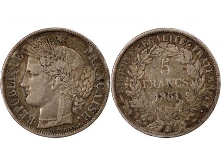 France 5 Francs 1849-1851 - Ateliers variés - Cérès - IIème République