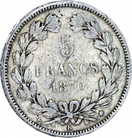 France 5 FRANCS 1870 France - K BORDEAUX Sans Légende\  CERES Gouvernement de Défense Nationale\ 