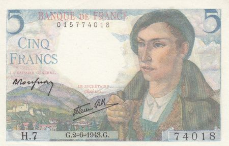 France 5 Francs Berger - 02-06-1943 - Série H.7