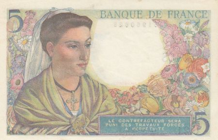 France 5 Francs Berger - 02-06-1943 - Série U.21