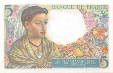 France 5 Francs Berger - 02-06-1943 Série B.10 - NEUF