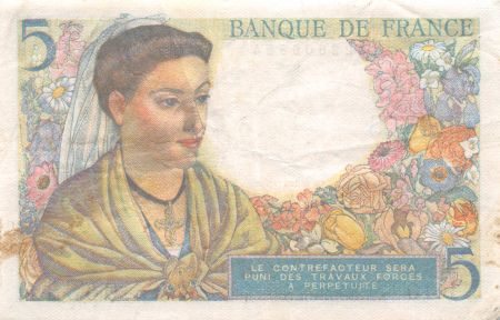 France 5 Francs Berger - 02-06-1943 Série B.10 - TTB