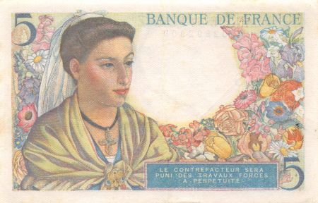 France 5 Francs Berger - 02-06-1943 Série D.2 - SUP