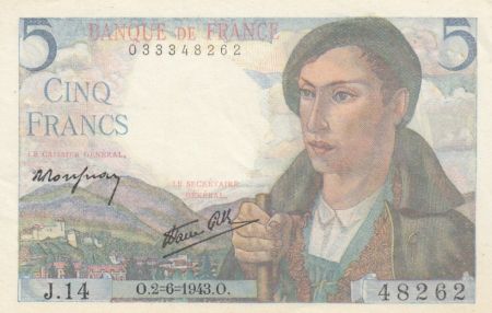 France 5 Francs Berger - 02-06-1943 Série J.14