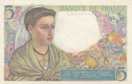 France 5 Francs Berger - 02-06-1943 Série J.14