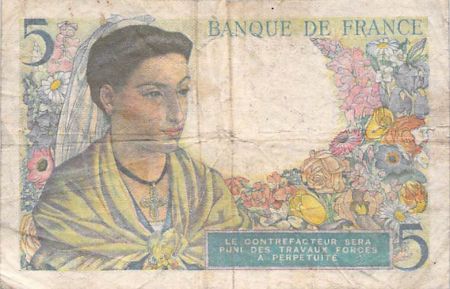France 5 Francs Berger - 02-06-1943 Série K.3 - TB