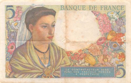 France 5 Francs Berger - 02-06-1943 Série N.1 - TTB