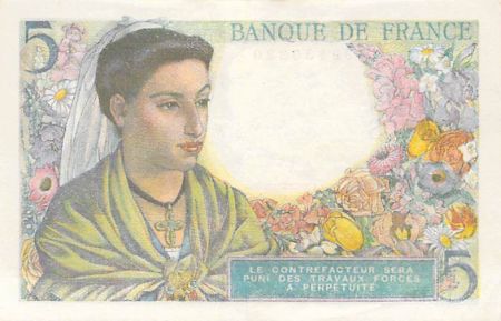 France 5 Francs Berger - 02-06-1943 Série R.16 - TTB+