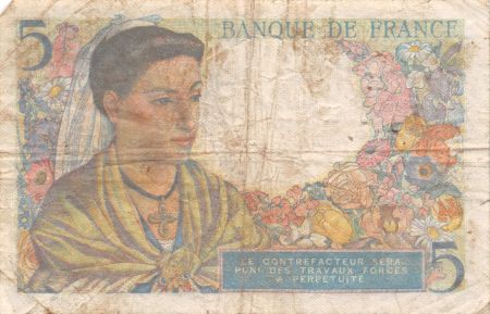 France 5 Francs Berger - 02-06-1943 Série U.24 - TB