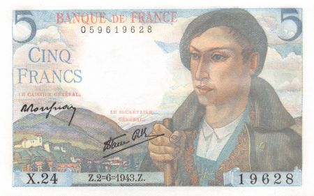 France 5 Francs Berger - 02-06-1943 Série X.24 - NEUF