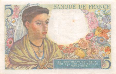 France 5 Francs Berger - 02-06-1943 Série Y.6 - TTB