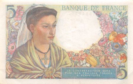 France 5 Francs Berger - 05-04-1945 Série A.139 - TTB+