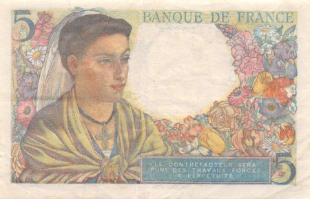 France 5 Francs Berger - 05-04-1945 Série A.140 - TTB