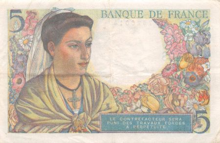 France 5 Francs Berger - 05-04-1945 Série B.144 - TTB