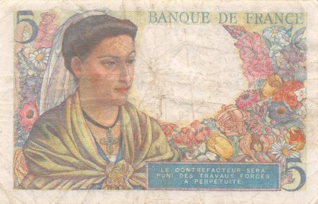 France 5 Francs Berger - 05-04-1945 Série C.135 - TB+