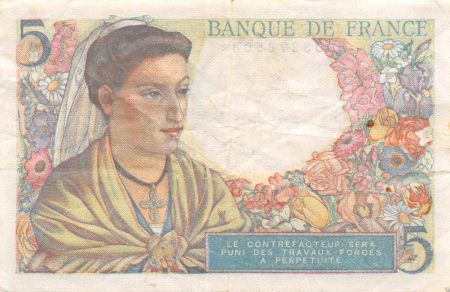 France 5 Francs Berger - 05-04-1945 Série H.122 - TB+