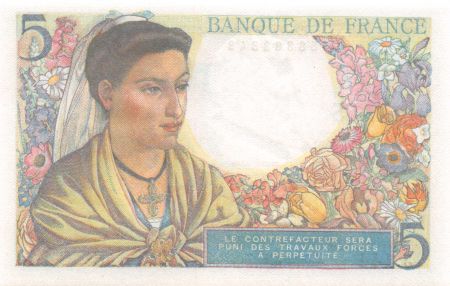 France 5 Francs Berger - 05-04-1945 Série J.144 - NEUF