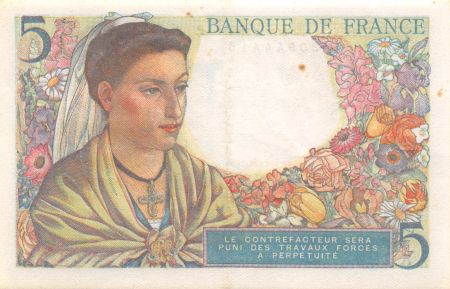 France 5 Francs Berger - 05-04-1945 Série K.129 - SUP