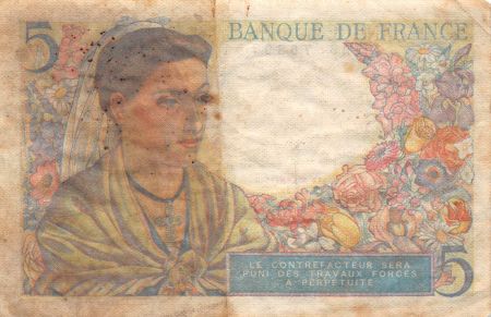 France 5 Francs Berger - 05-04-1945 Série L.130 - PTB