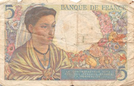 France 5 Francs Berger - 05-04-1945 Série N.127 - TB