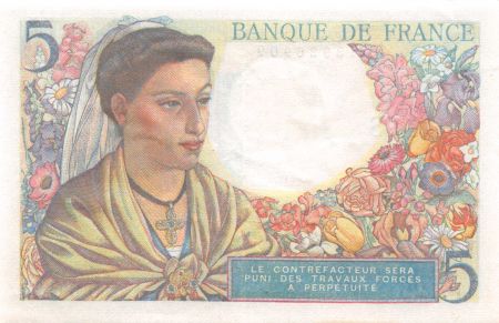 France 5 Francs Berger - 05-04-1945 Série P.126 - TTB+