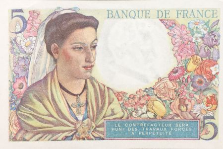 France 5 Francs Berger - 05-04-1945 Série Q.141 - SUP