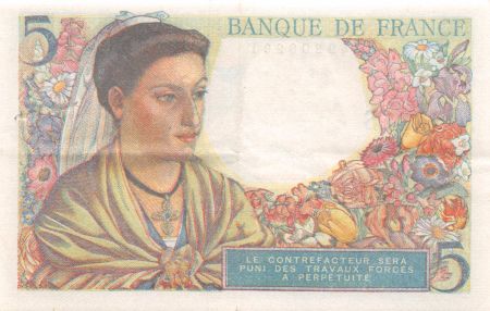 France 5 Francs Berger - 05-04-1945 Série S.140 - TTB+