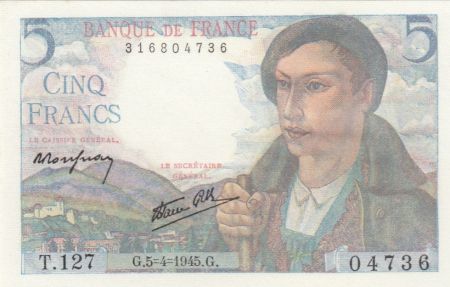 France 5 Francs Berger - 05-04-1945 Série T.127
