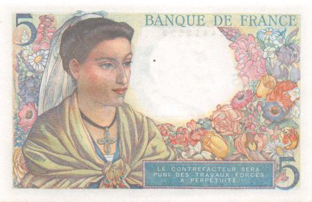 France 5 Francs Berger - 05-04-1945 Série U.130 - SUP +