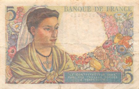 France 5 Francs Berger - 05-04-1945 Série X.144 - TB+